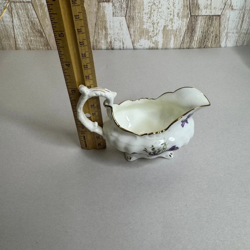 Hammersley & Co Bone China Victorian Violets Creamer Pitcher Gold Trim England
